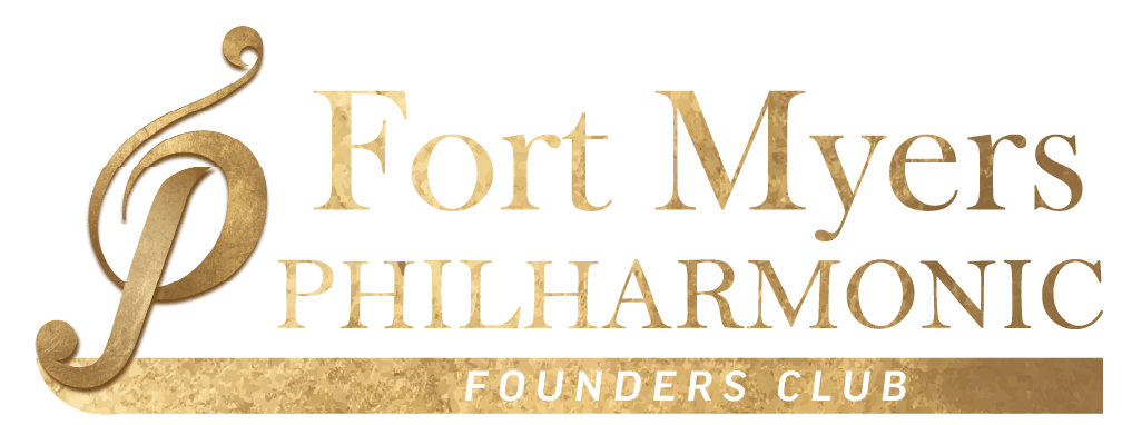 Gold Founders Club emblem for the Fort Myers Philharmonic symbolizing exclusive donor recognition in Southwest Florida