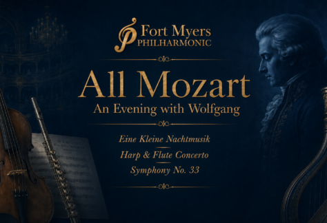An Evening with Wolfgang Mozart concert artwork for the Fort Myers Philharmonic